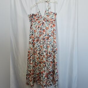 Strapless  Summer Floral Dress - White and Orange Size XL #beach #comfortable